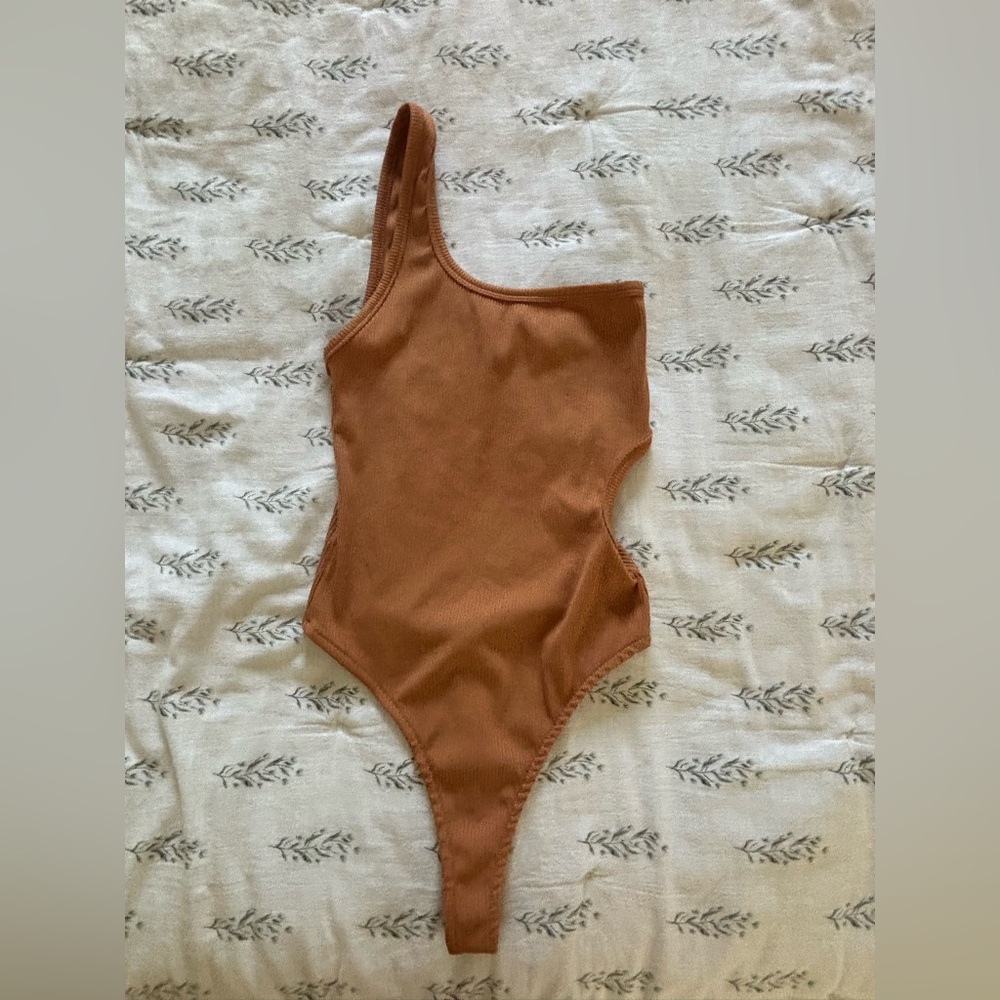 Bershka Ribbed Brown Bodysuit